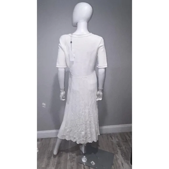 Elie Tahari White Robin Pearl Embellished Midi Sweater Dress Size Large - Picture 10 of 13